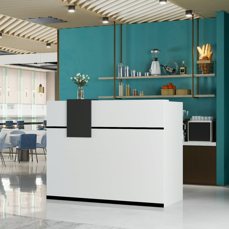 OXYLIFE Reception Desk with Hutch Lockable Drawer and Storage Cabinet for Office