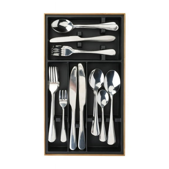 Hitseon Silverware Drawer Organizer, Natural Bamboo Silicone Utensil Organizer for Kitchen Drawer Countertop, 4 Slots Non-slip Durable Silverware Tray with Grooves for Kids Adults Flatware (Black)