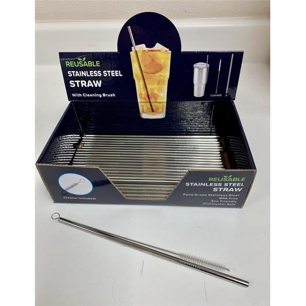 Hitt Brands  9 in. Stainless Steel Straw & Cleaning Brush, Silver - Case of 50