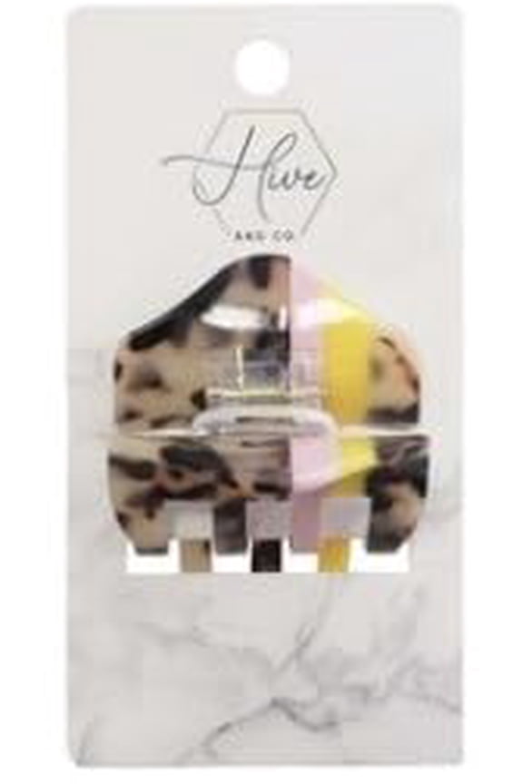 Stylish 2" Fashion Claw Clip, Tortoise Shell with Pink and Yellow Stripe