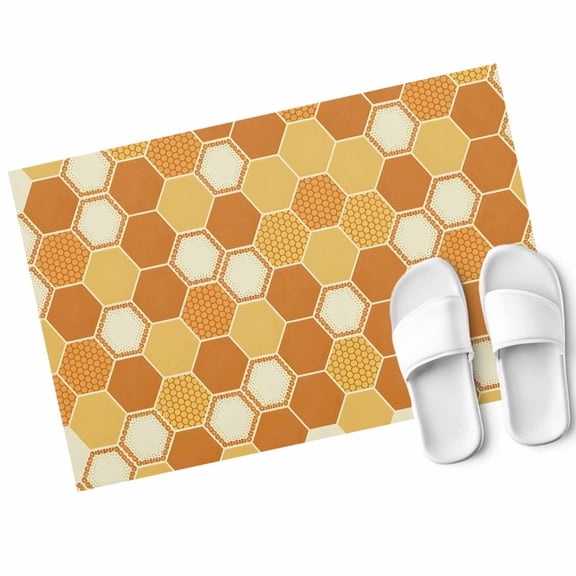 Hive Door Mat Yellow Orange Hexagon Non Slip Absorbent Entrance Mat Washable Low Profile Indoor Doormat for Front Door Entryway Entry 16"x24"