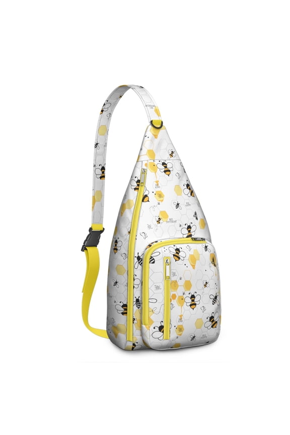Hive Pattern Chest Bag - Bumble Bee Themed Sling Backpack for Outdoor, Adjustable Strap & Tear-Resistant (Unisex, Waterproof, Great Gift for Nature Lovers)