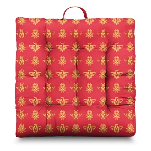 Hive Pattern Japanese-Style Tatami Mat Seat - 4.7" Thick Meditation Pillow for Adults, Yellow Bumble Bee Design Floor Cushion with Skin-Friendly Fabric