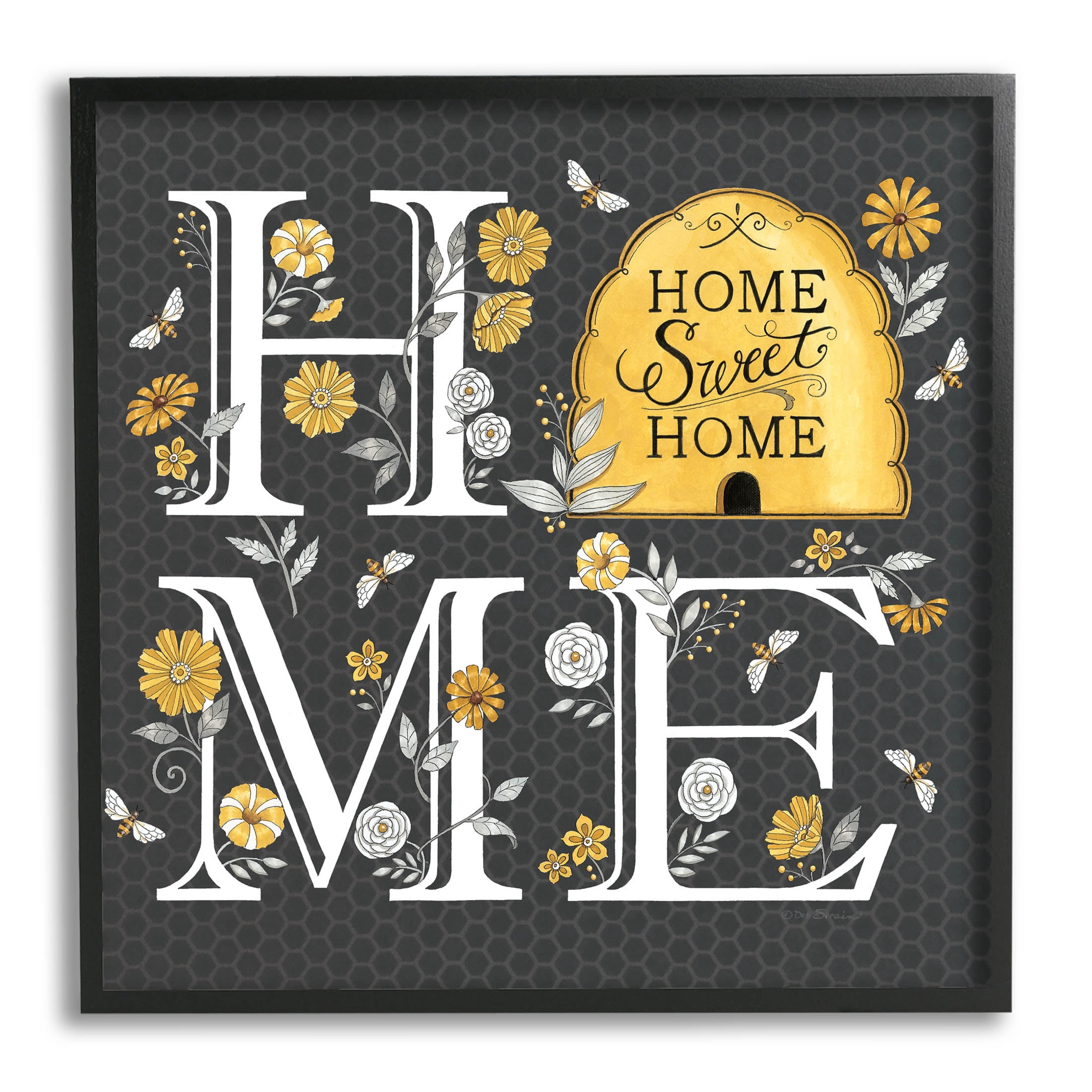 Hive Pattern Sweet Home Botanicals Animals & Insects Graphic Art Black Framed Art Print Wall Art