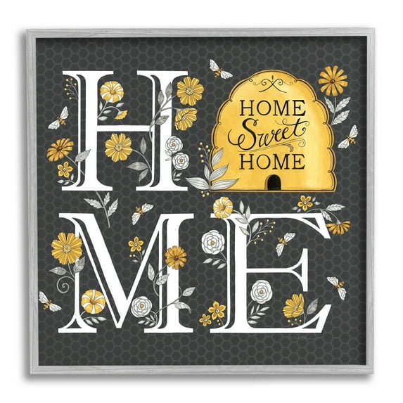 Hive Pattern Sweet Home Botanicals Animals & Insects Graphic Art Gray Framed Art Print Wall Art