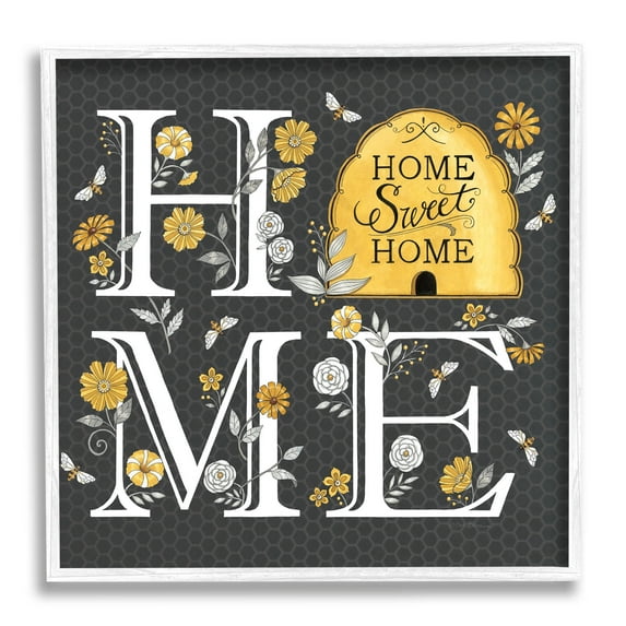 Hive Pattern Sweet Home Botanicals Animals & Insects Graphic Art White Framed Art Print Wall Art