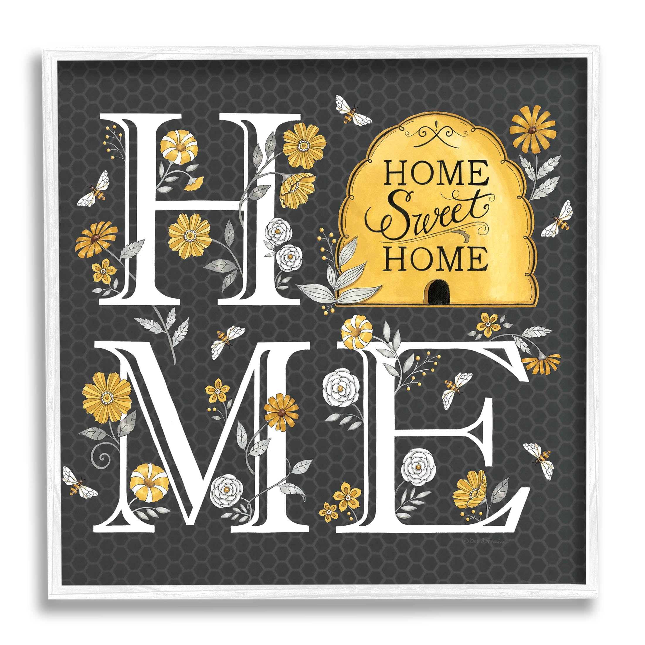 Hive Pattern Sweet Home Botanicals Animals & Insects Graphic Art White Framed Art Print Wall Art