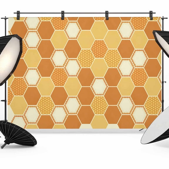 Hive Photography Backdrop 7x5FT, Yellow Orange Hexagon Photo Backdrops, Background for Photography Studio Photo Studio Background, Back Drop for Photoshoot