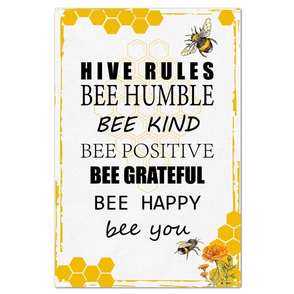 Hive Rules Sign Vintage Bee Metal Tin Sign Wall Decor Retro Painting Poster Plaque Iron Decoration Art Mural Hanging Gift for Living Room Home