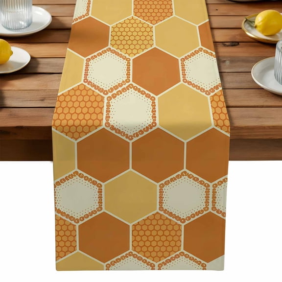 Hive Table Runner, Yellow Orange Hexagon Kitchen Table Runners Dress Scarves for Table Decorations Party/Restaurant/Indoor Outdoor Use, 13x90in