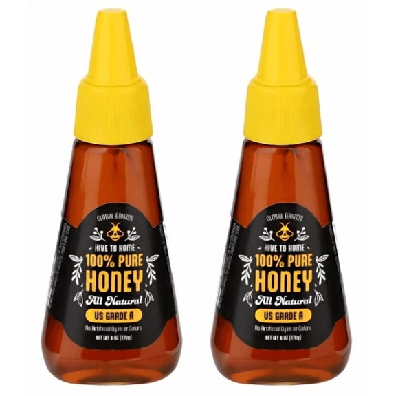 Hive to Home 100% Pure Natural Honey, US Grade A, All Natural, 6 oz Bottles, 2-Pack