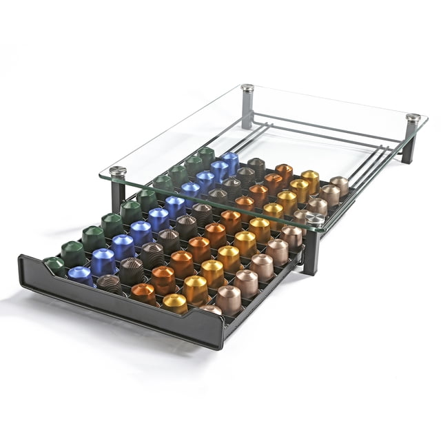 Flagship Coffee Pod Holder Capsule Display Storage Tray for Nespresso Originaline Pods (60 Pods, Wood