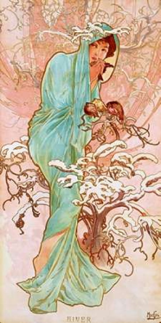 Hiver Canvas Art - Alphonse Mucha (24 x 48)