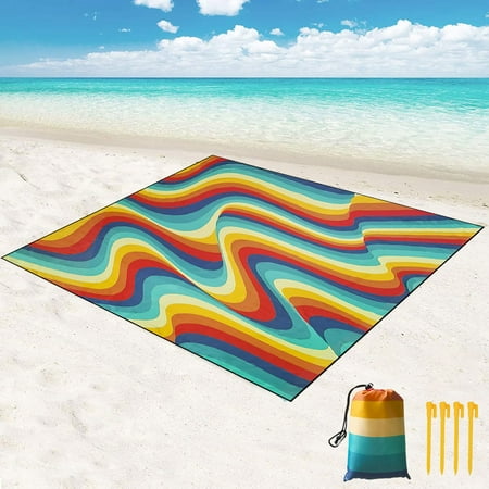 Hivernou Sandproof Beach Blanket 110.2"x 78.7" Waterproof Beach Mat for 4-6 Adults Quick Drying with Bag