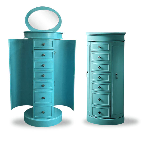 Hives & Honey Bailey Women's Adult Round Free Standing Jewelry Armoire, Vintage Style, Antique Turquoise