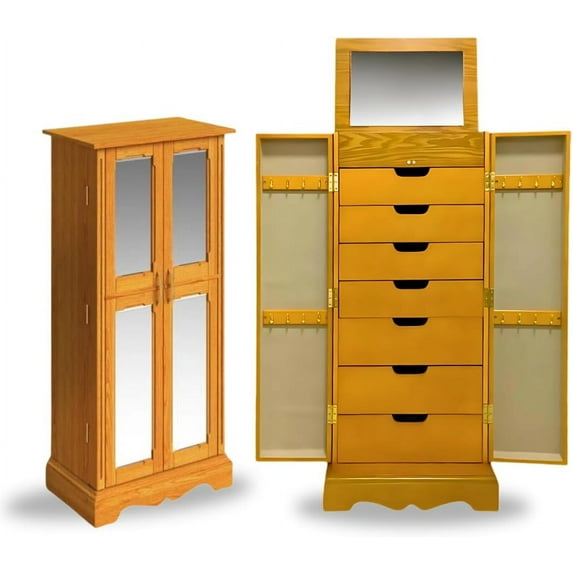 Hives & Honey Chelsea Standing Jewelry Armoire, Walnut - 7-Drawer Storage Cabinet with Mirror, Adult