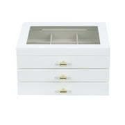 HIVES AND HONEY Hives & Honey Danielle Women's Jewelry Box, White, 2 Drawers, Glass Lid, Gold Accents, Divided Storage