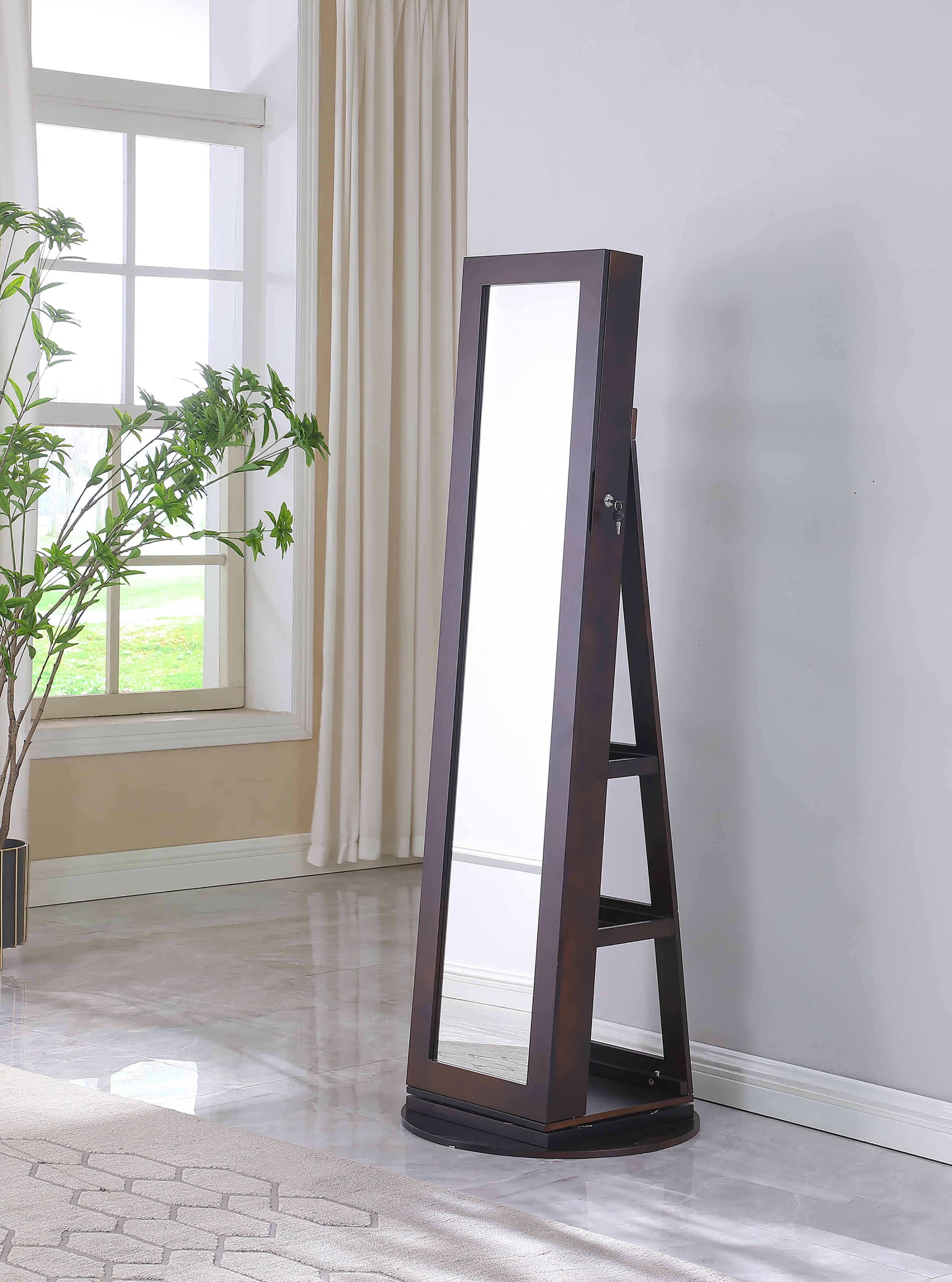 Hives & Honey Lola Modern Walnut Locking Swivel Base Rectangular Cheval