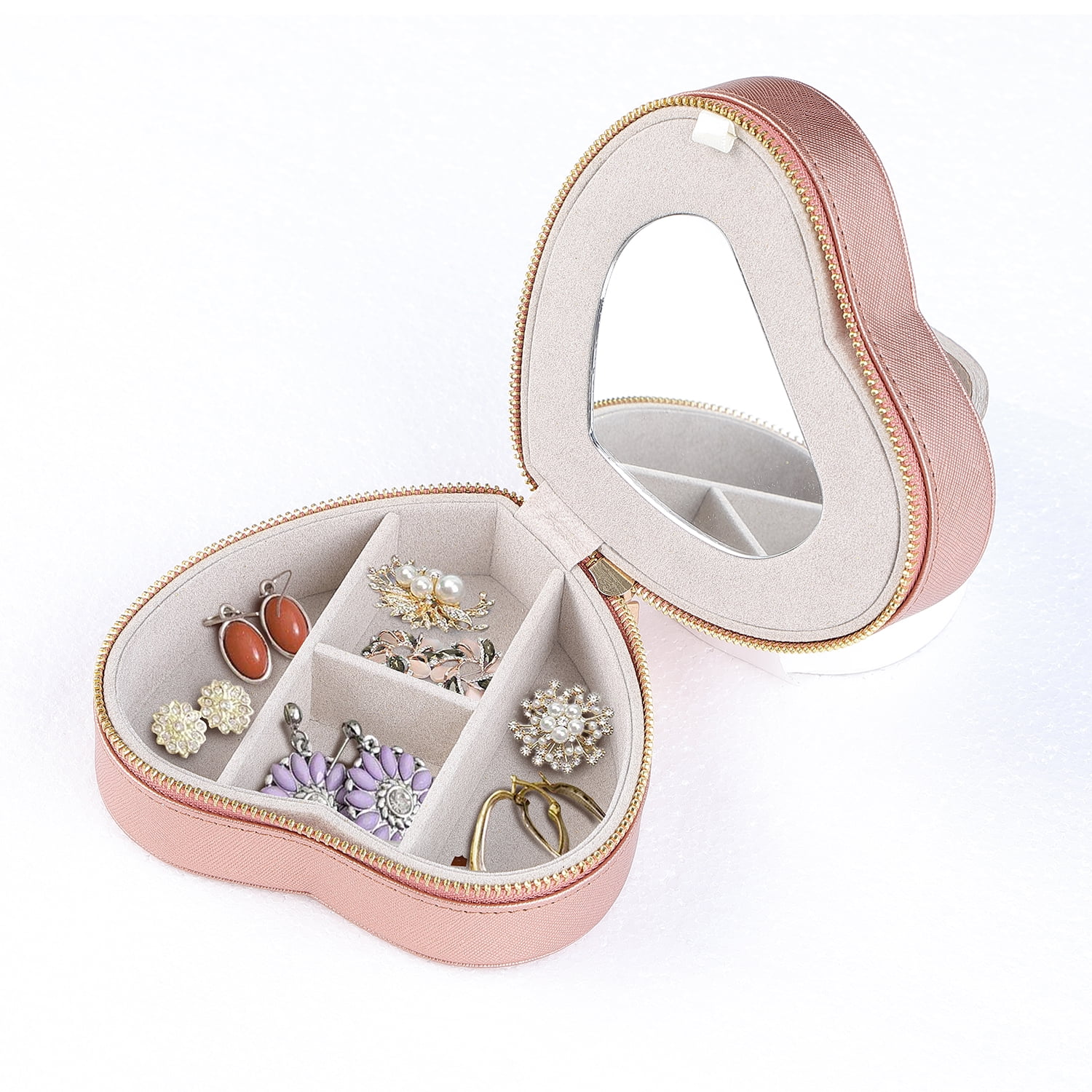 Hives and Honey Metallic Coral Heart Jewelry Organizer Travel Case with