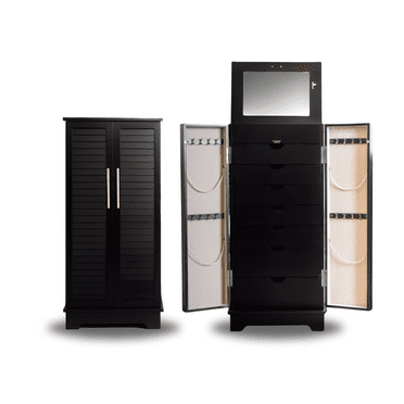 Hives & Honey Port Elegant Charcoal Jewelry Armoire: Freestanding, Lockable Wooden Cabinet for Women