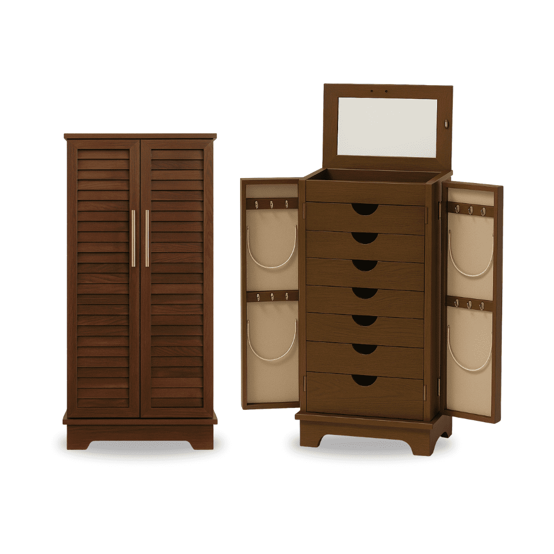 Hives & Honey Port Elegant Chocolate Jewelry Armoire: Freestanding, Lockable Wooden Cabinet for Women