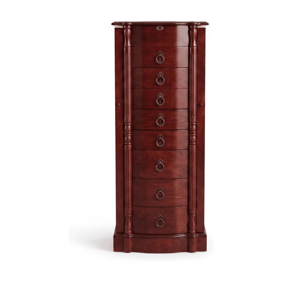 Hives & Honey - Raelynn Jewelry Armoire: Classic 8-Drawer Design with Vanity Mirror & Lockable Security, Cherry