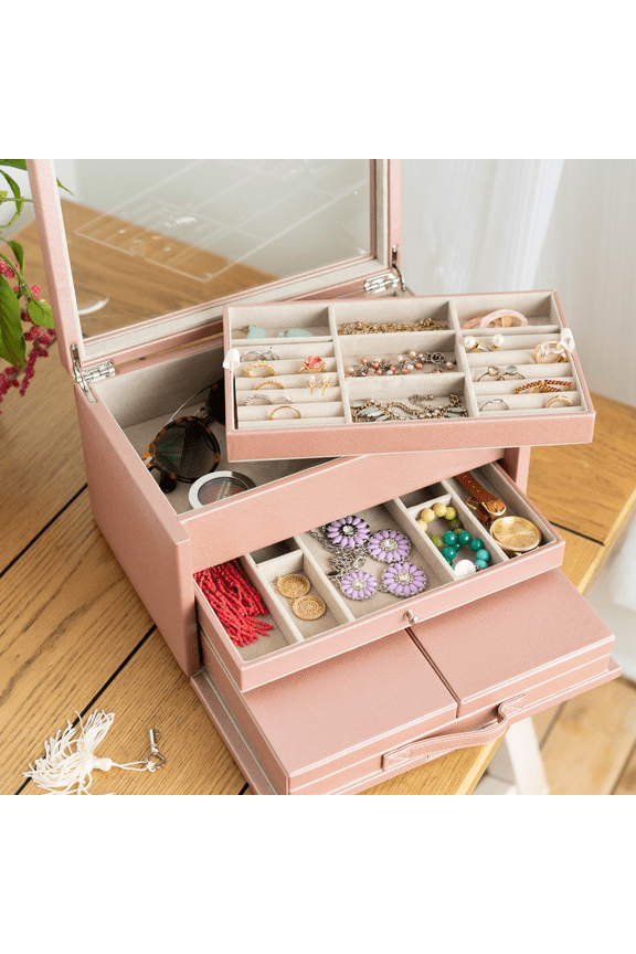 Blush Table Top Wood Jewelry Storage Chest for Women