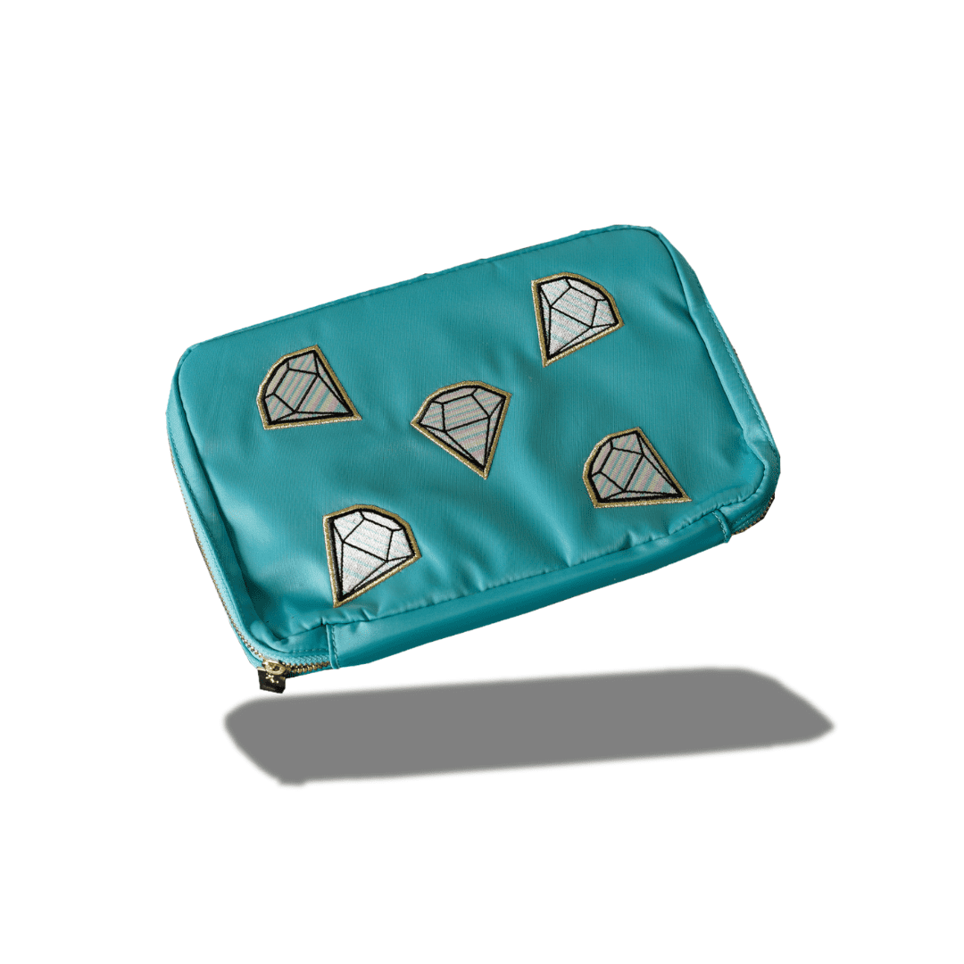Hives and Honey - Bryn Turquoise Jewelry Travel Pouch with Embroidered Diamonds - Women's Accessory
