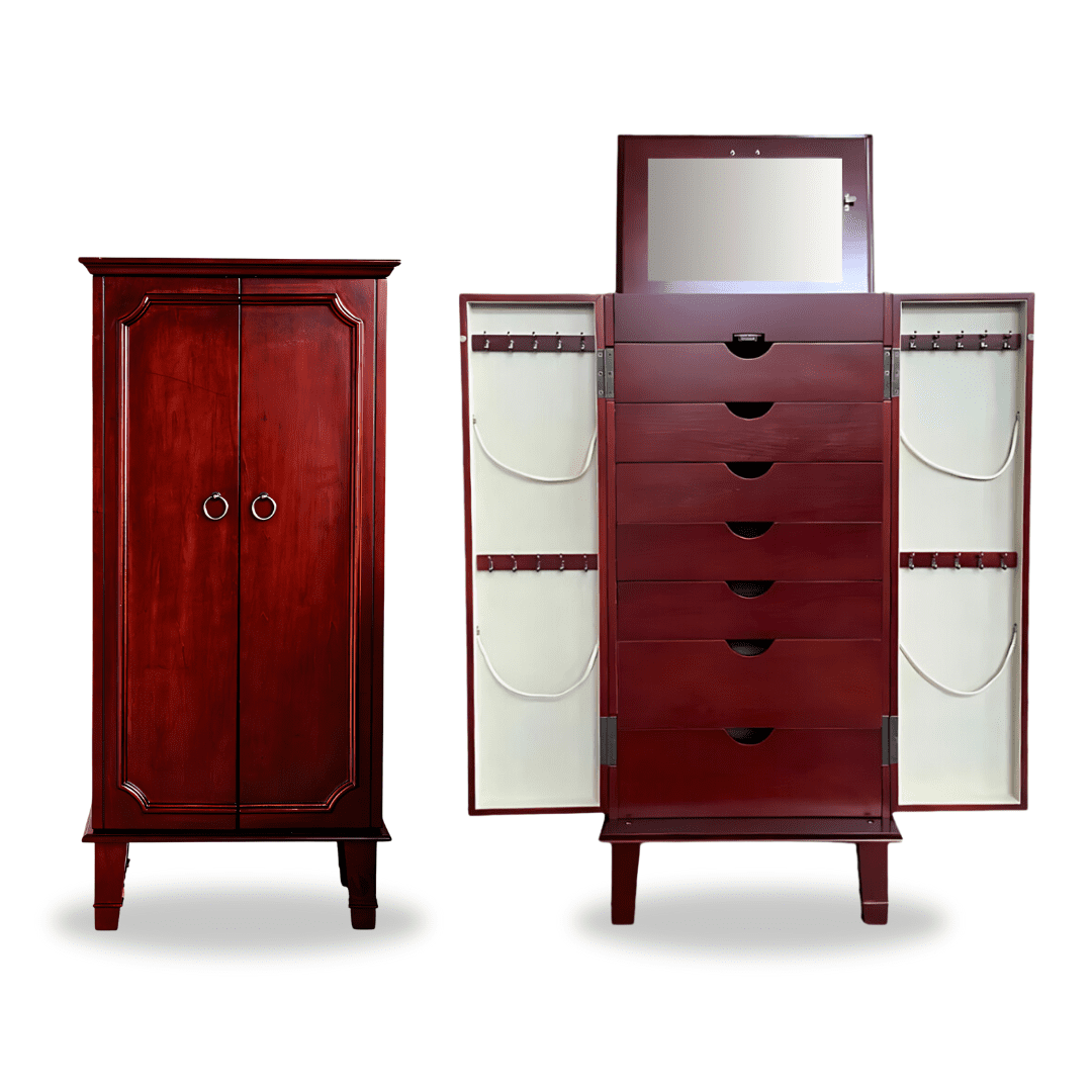 Hives and Honey Cabby Fully Locking Standing Jewelry Armoire Cherry