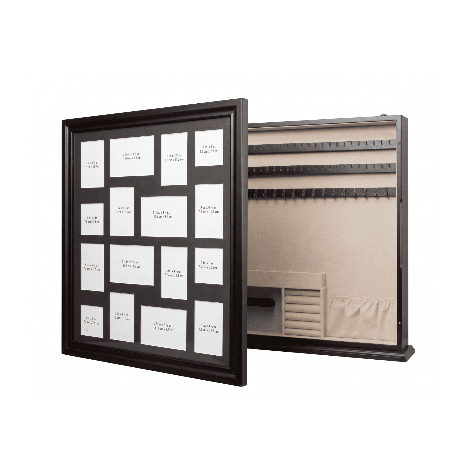 Hives and Honey Collage Photo Frame with Jewelry Storage and Organization for Women - Black Finish