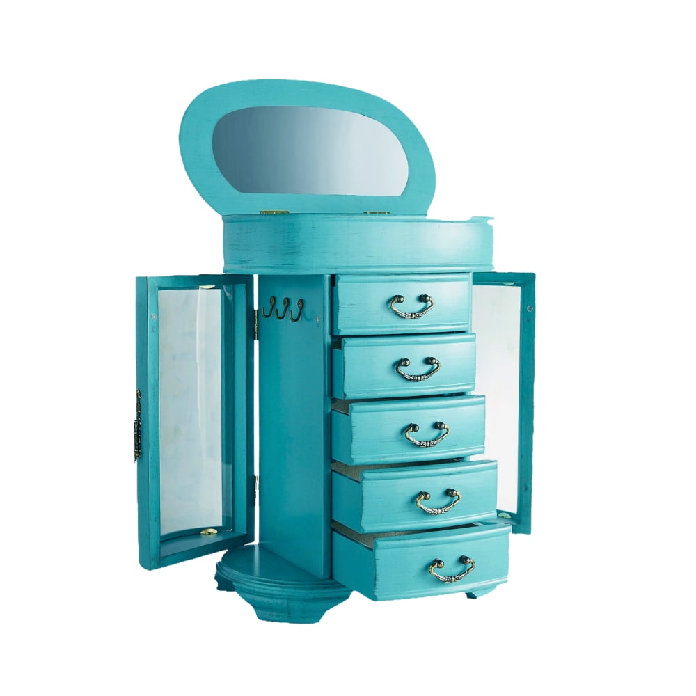 Daphne Oval Turquoise Wood Jewelry Organizer with Mirror