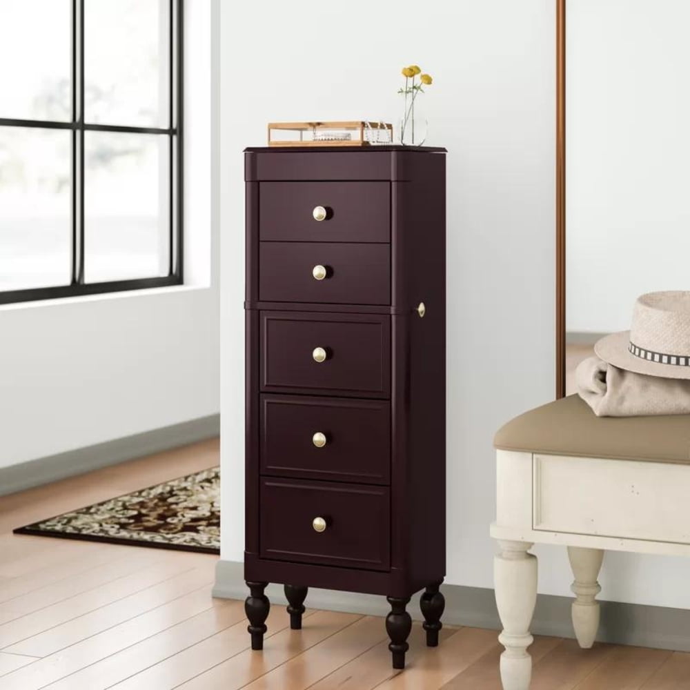 Ella Espresso Wood Jewelry Armoire with Mirror