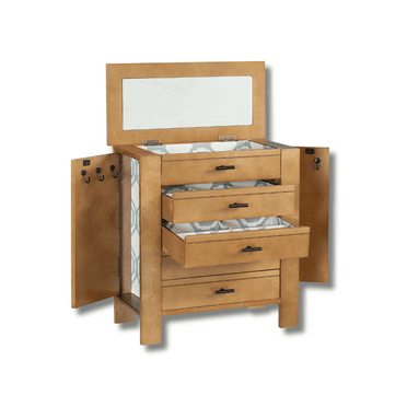 Hives and Honey Emma Wood Jewelry Chest: Modern Pine Tabletop Storage with 4 Drawers for Women