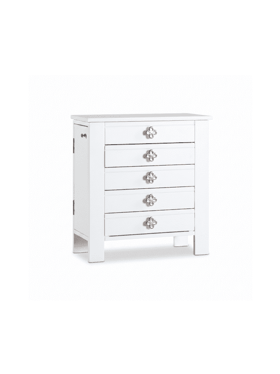 Emma Wood Jewelry Chest: Modern White Tabletop Storage with 4 Drawers for Women
