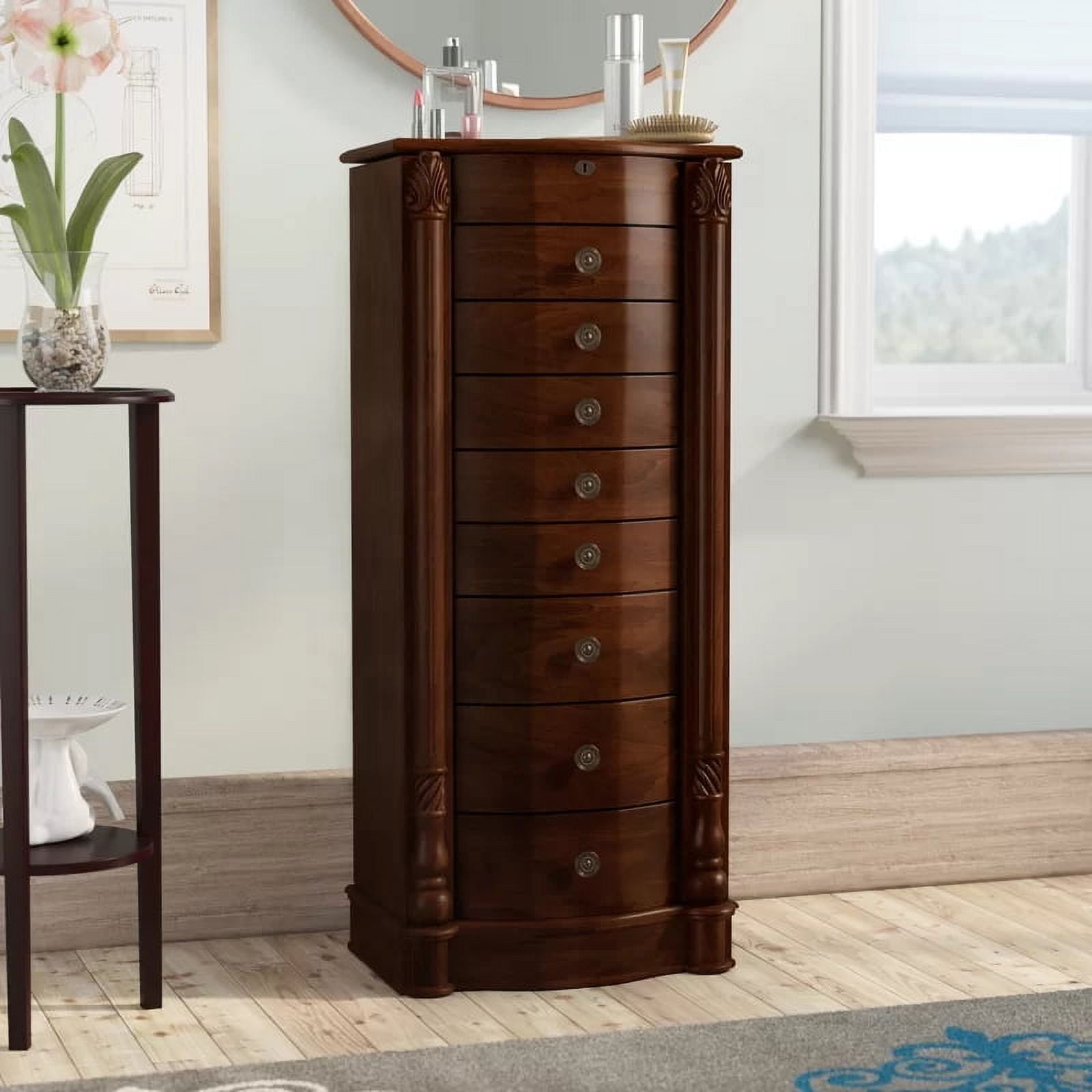 Hives and Honey Florence Standing Brown Wood Jewelry Armoire Walnut