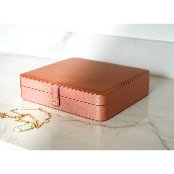 Hives and Honey Large Travel Jewelry Case for Women in Metallic Coral