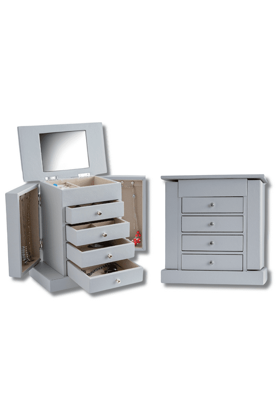 Layla Wood Jewelry Storage Chest for Women, Grey