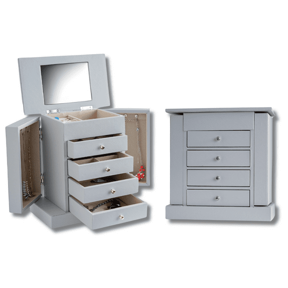 Hives and Honey Layla Wood Jewelry Storage Chest for Women, Grey