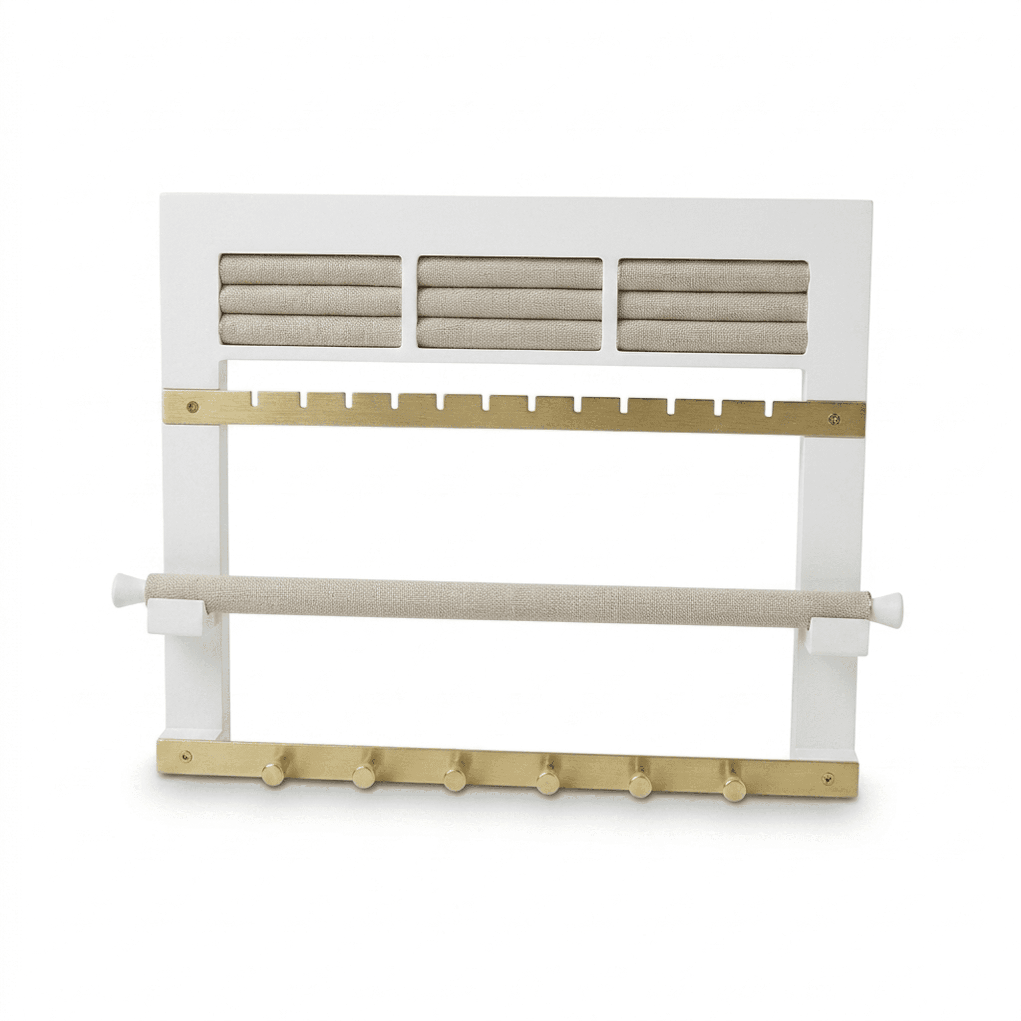 Hives and Honey May Wood Wall Hanging Jewelry Display Organizer - White, Gold and Linen