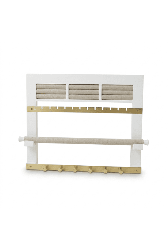 May Wood Wall Hanging Jewelry Display Organizer - White, Gold and Linen