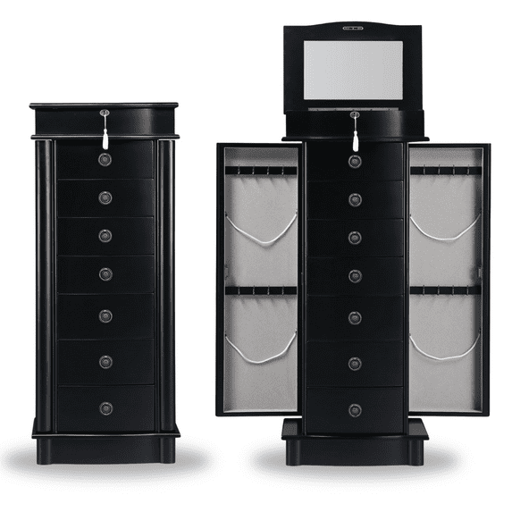 Hives and Honey Nora Traditional Jewelry Armoire with Locking Compartment and Ample Storage, Black