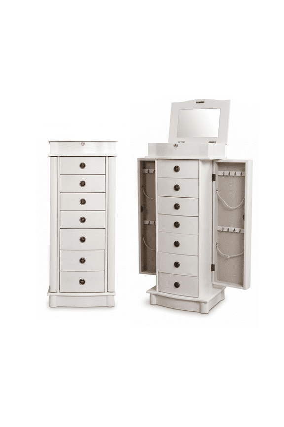 Nora Traditional Jewelry Armoire with Locking Compartment and Ample Storage, White