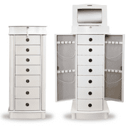 HIVES AND HONEY Nora Traditional Jewelry Armoire with Locking Compartment and Ample Storage, White