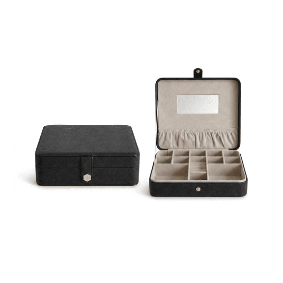 Hives and Honey Opal Large Women Jewelry Organizer Travel Case with Mirror in Black
