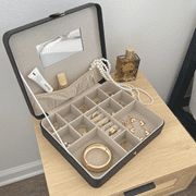 Hives and Honey Opal Large Women Jewelry Organizer Travel Case with Mirror in Black