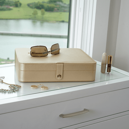 Hives and Honey Opal Large Women Jewelry Organizer Travel Case with Mirror in Gold