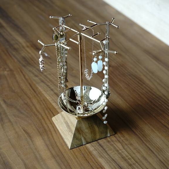 Hives and Honey Paisley Women's Gold Metal Jewelry Stand with Wood Base
