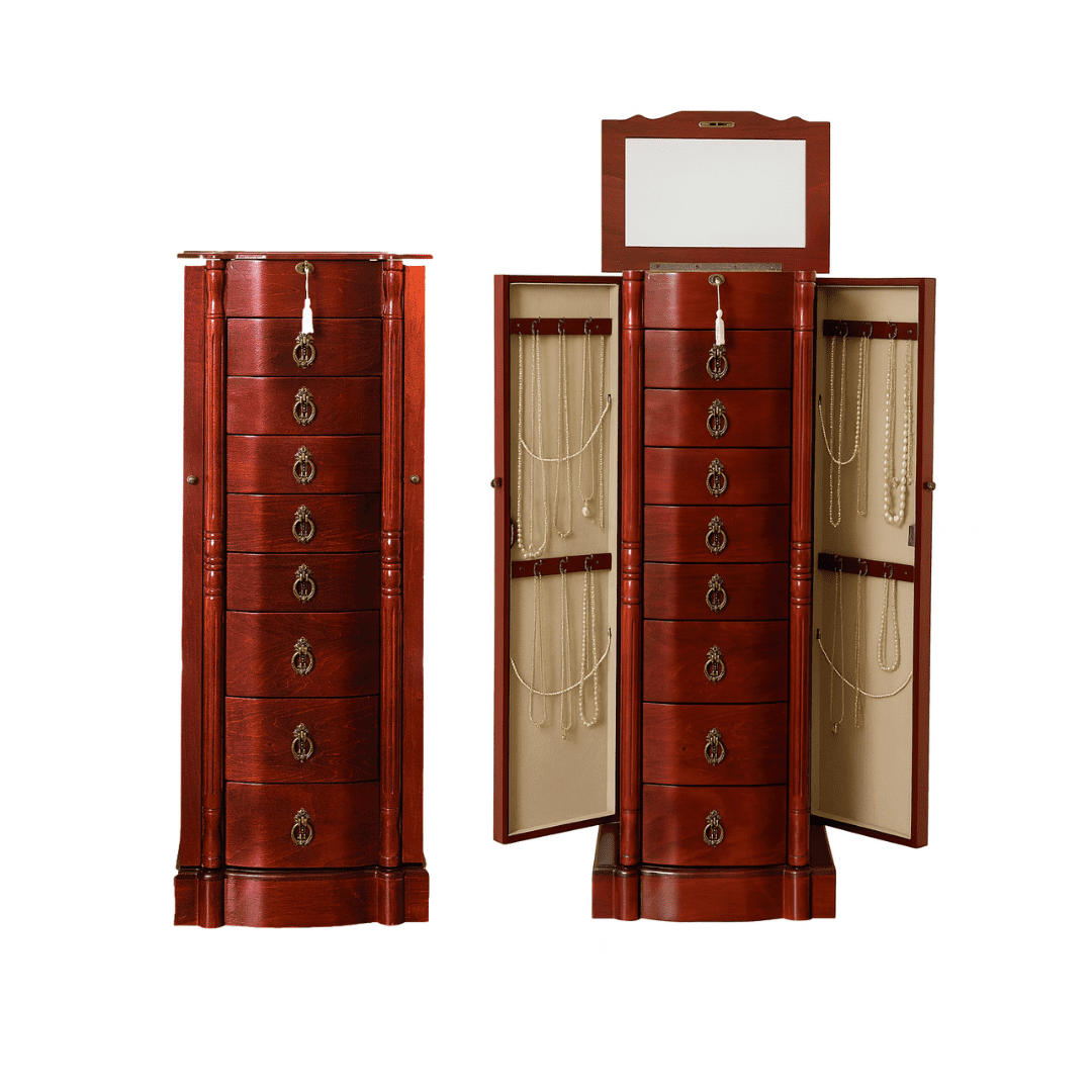 Hives and Honey Robyn Brown Wood Jewelry Armoire  40" H with Lock and Key - Cherry Finish