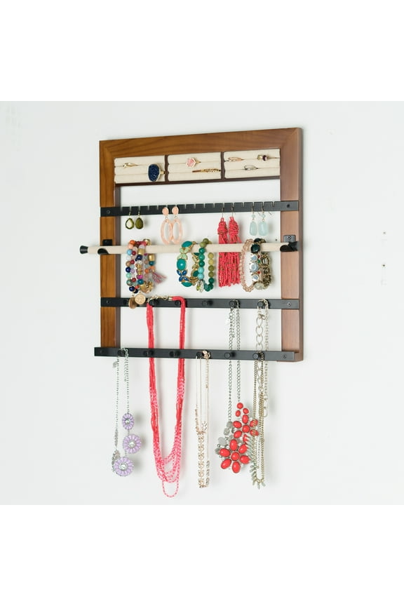 Wall Hanging Walnut Wood Jewelry Storage Rack