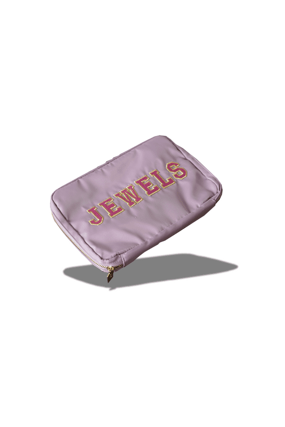 Women's Bryn Nylon Jewelry Accessory Travel Pouch with Embroidered Letters in Purple